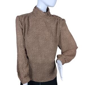 Vintage Rhoda Lee Blouse Size Medium Brown Animal Print Long Sleeve